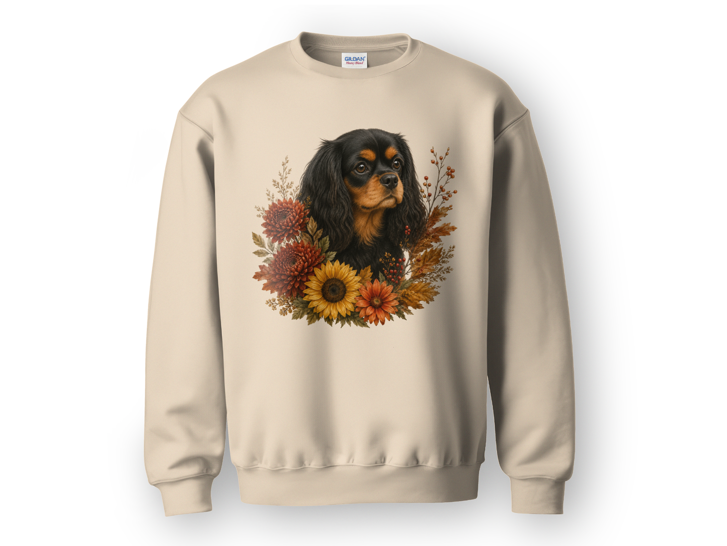 Black Tan Cavalier Autumn Floral Sweatshirt