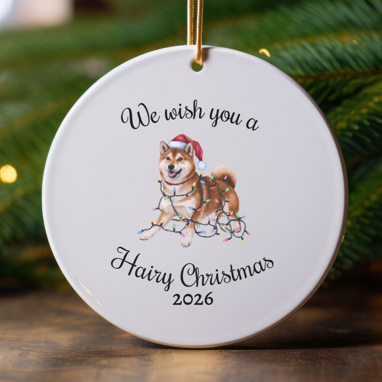 Christmas Red Shiba Inu Ornament, Christmas Lights Dog Keepsake