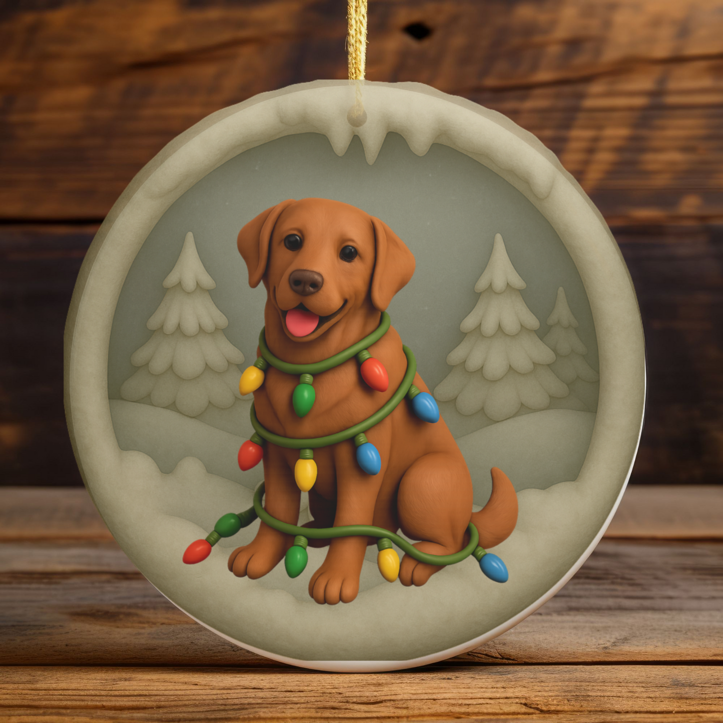 Fox Red Lab Christmas Ornament, Personalized Labrador Retriever Puppy with Holiday Lights, Custom Dog Lover Gift, Tree Decoration