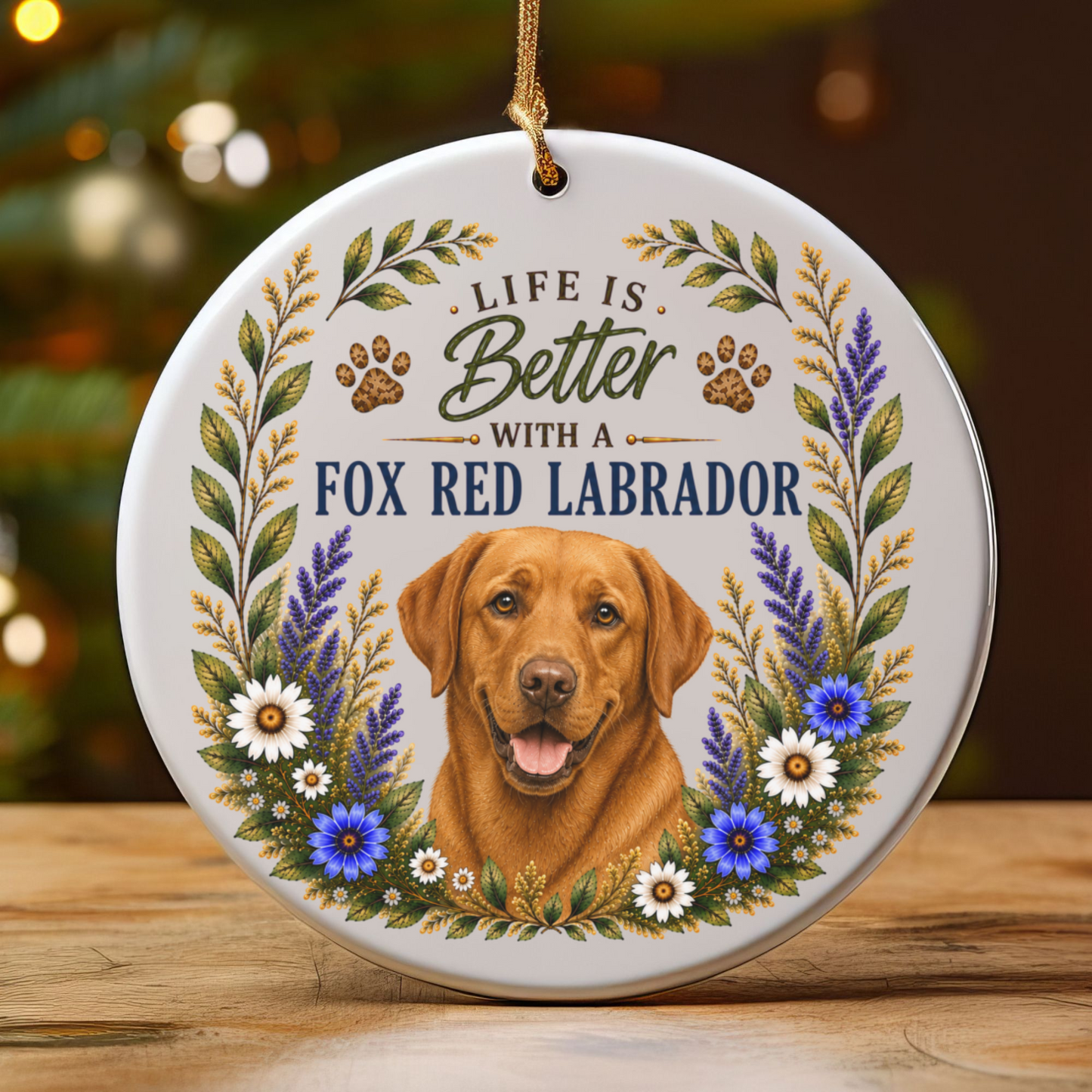 Fox Red Lab Ornament - Life Is Better