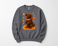 Load image into Gallery viewer, Chocolate Labrador Fall T-Shirt, Autumn Dog Sweatshirt, Pet Lover Gift, Cozy Canine Apparel, Chocolate Lab in Leaves
