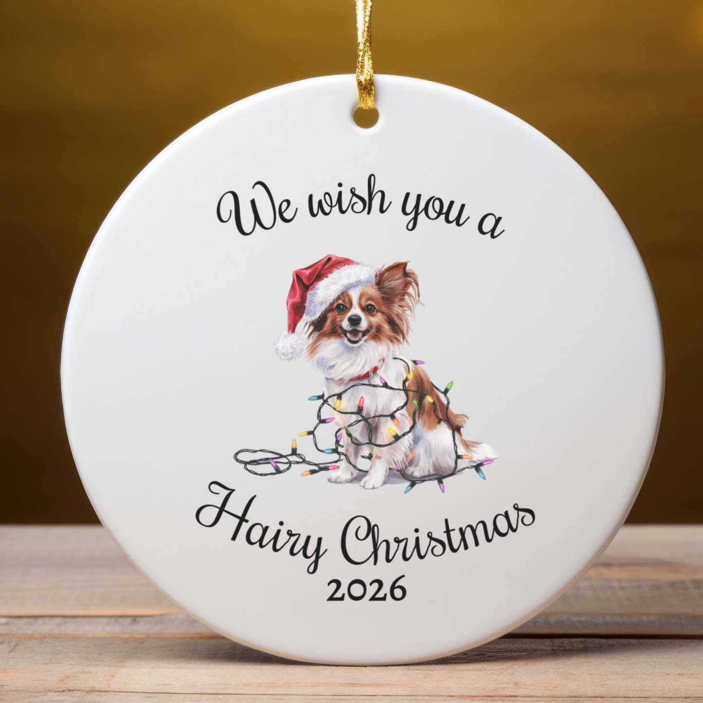 Christmas Papillon Ornament, Christmas Lights Dog Keepsake