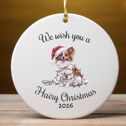 Christmas Papillon Ornament, Christmas Lights Dog Keepsake