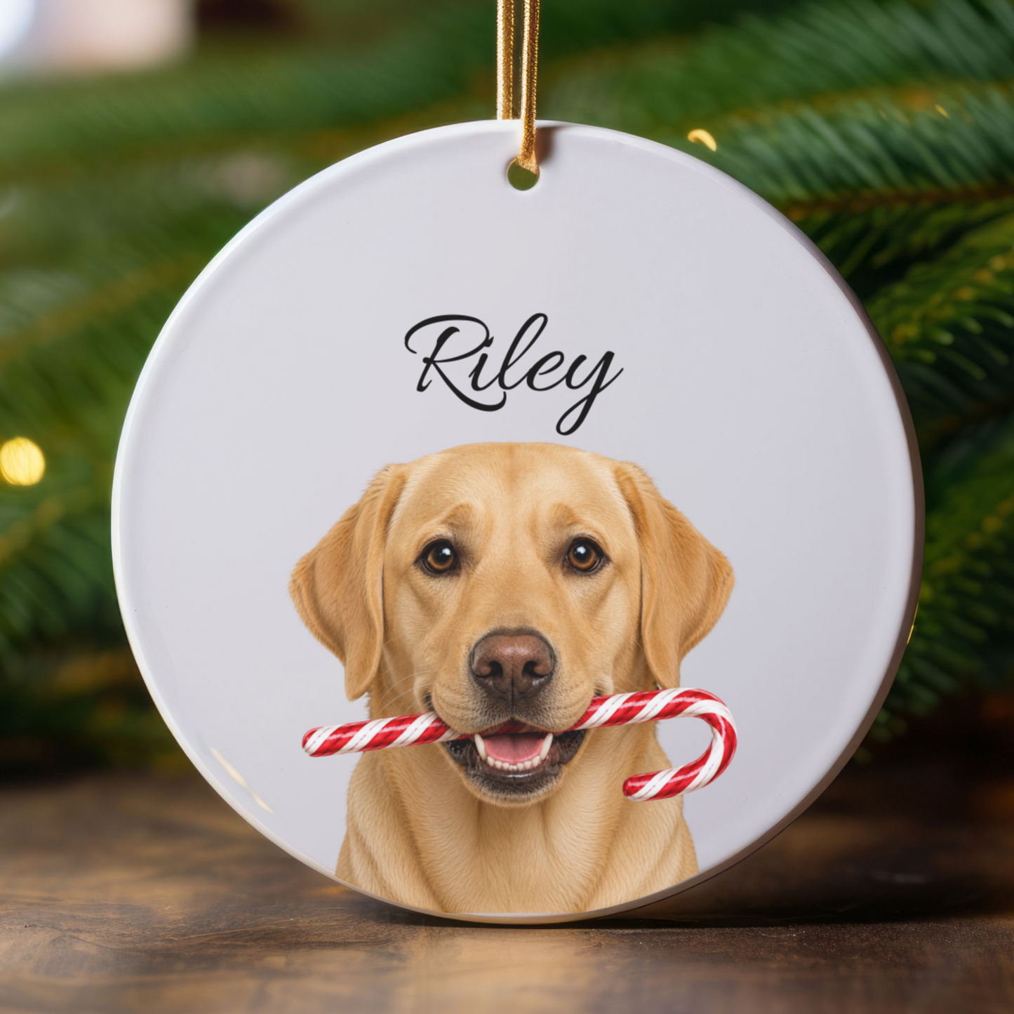 Personalized Yellow Lab Ornament, Custom Dog Name Christmas Ornament, Labrador Retriever Gift, Dog Lover Gift