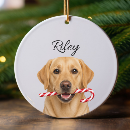 Personalized Yellow Lab Ornament, Custom Dog Name Christmas Ornament, Labrador Retriever Gift, Dog Lover Gift