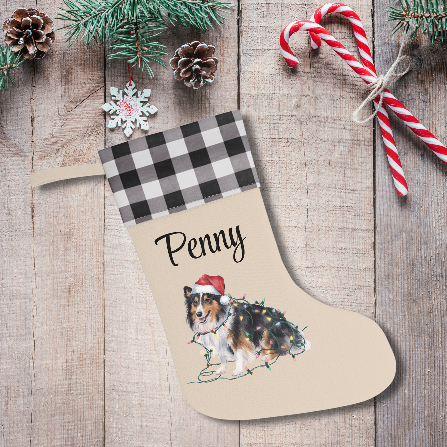 Personalized Shetland Sheepdog Christmas Stocking, Holiday Decor Gift for Pet Lovers