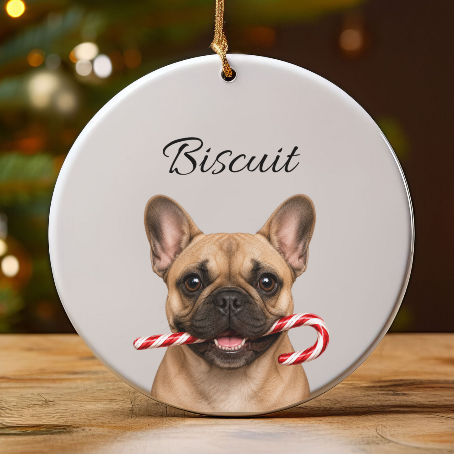 Personalized French Bulldog Candy Cane Ornament