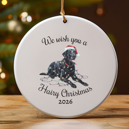 Christmas Black Labrador Ornament, Christmas Lights Dog Keepsake