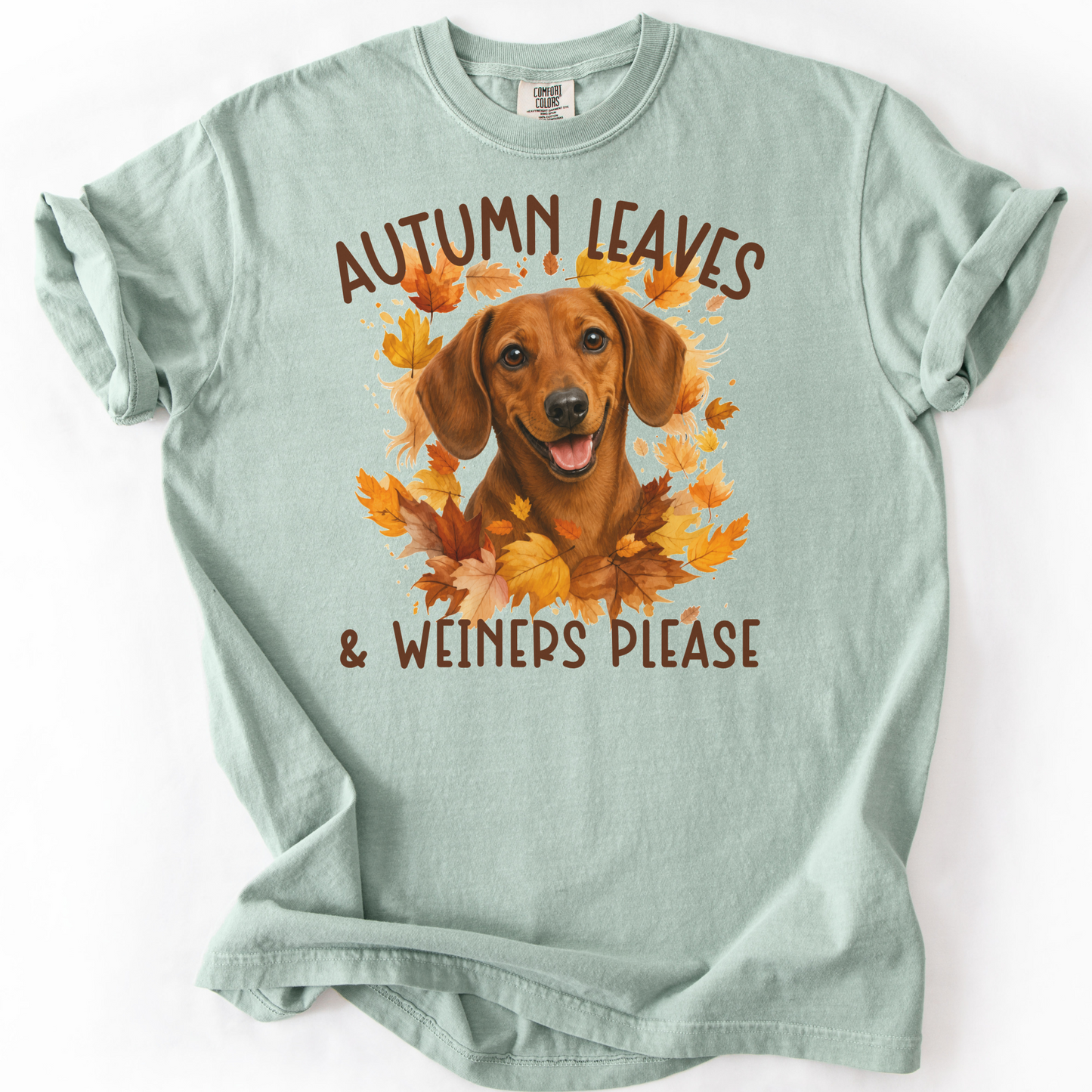 Red Dachshund Mom Fall Shirt, Autumn Leaves & Dachshunds Please