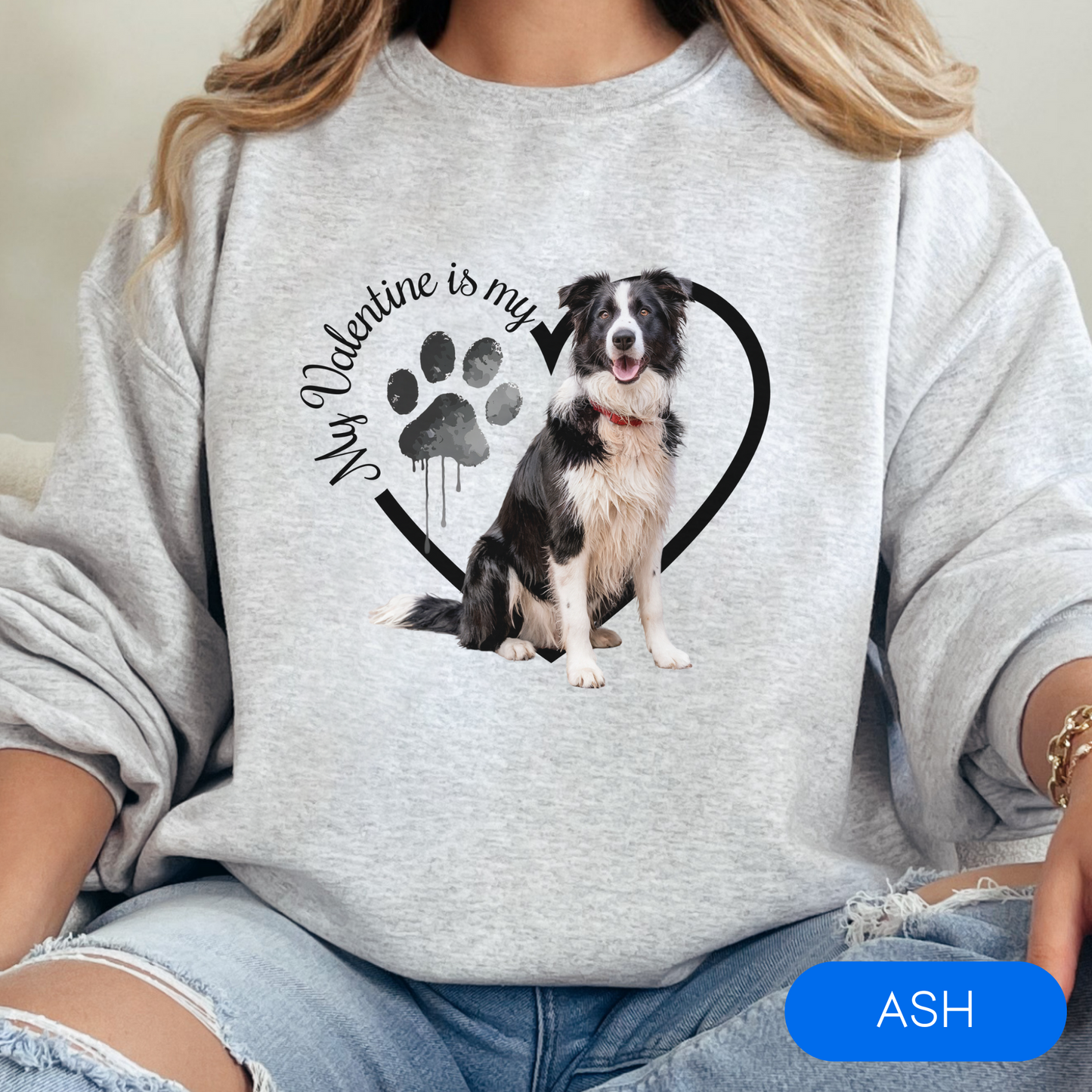 Valentine Border Collie Sweatshirt, Border Collie Mom, Valentine Heart Dog Sweatshirt, Valentine Dog, Gift for Dog Lover, Border Collie