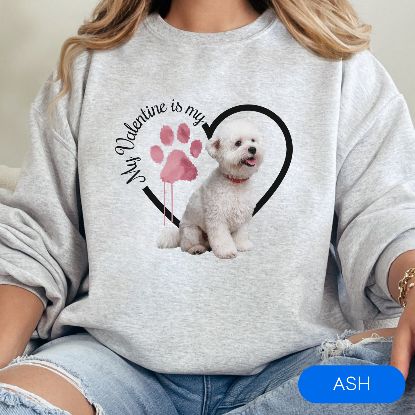 Valentine Bichon Frise Sweatshirt, Bichon Frise Mom,, Valentine Heart Dog, Valentine Dog Sweatshirt, Gift for Dog Lover