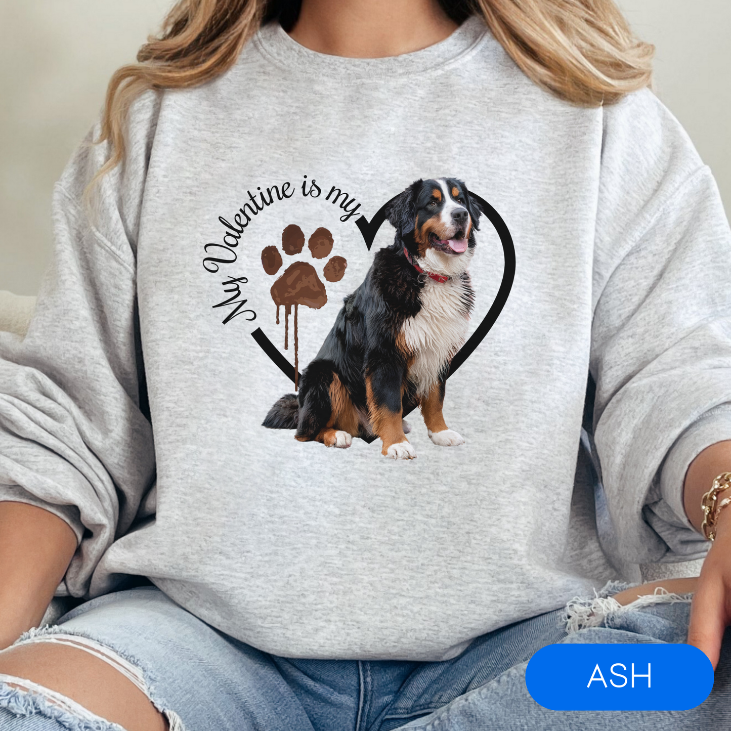 Valentine Bernese Mountain Dog Sweatshirt, Bernese Mom, Valentine Heart Dog, Valentine Dog Sweatshirt, Gift for Dog Lover