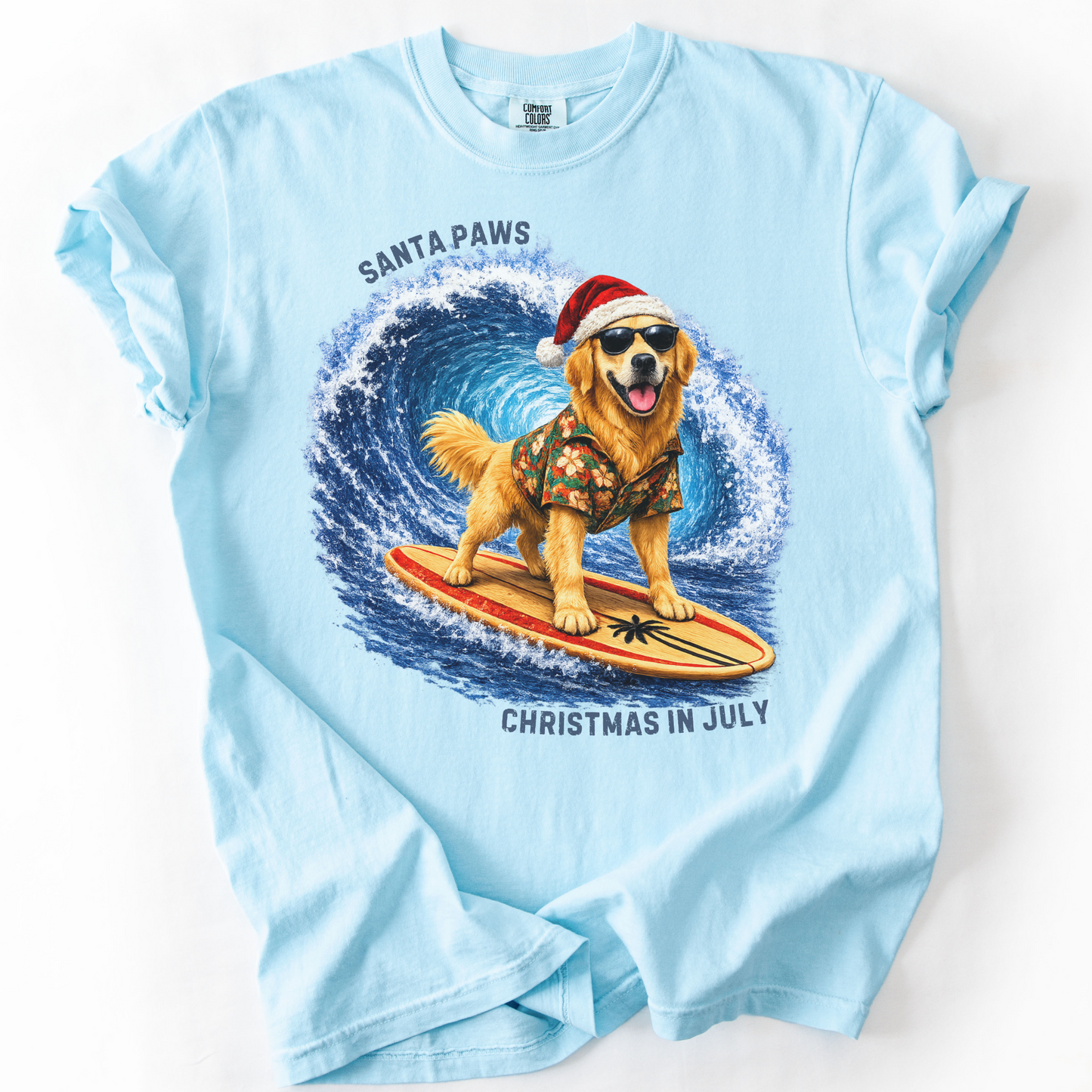 Christmas in July Gift for Golden Retriever Lovers, Santa Paws Beach Shirt