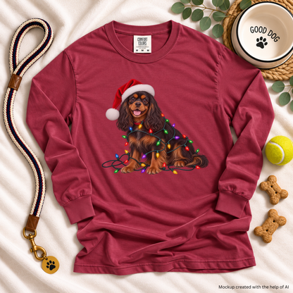 Black and Tan Cavalier Christmas Long Sleeve Shirt, Comfort Colors Holiday Tee, Cavalier Mom Gift