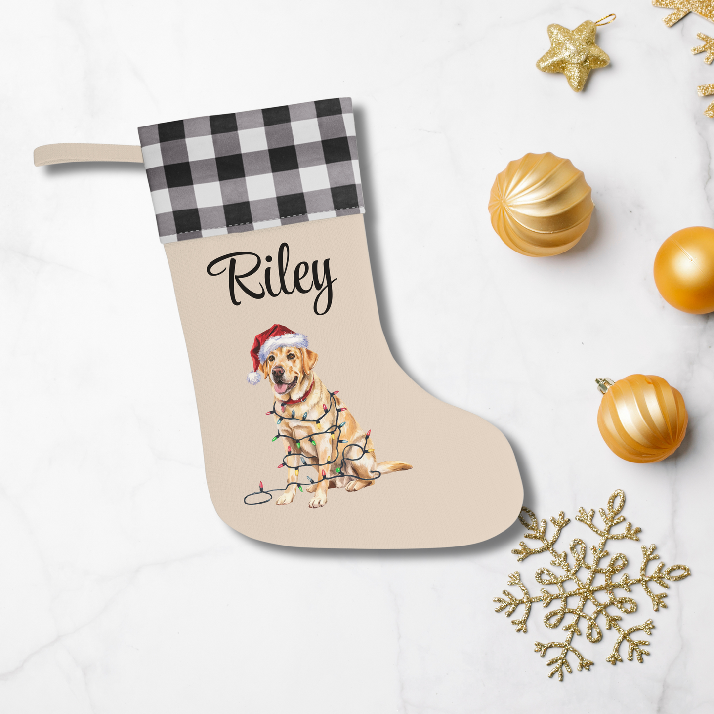 Personalized Yellow Labrador Christmas Stocking, Holiday Decor Gift for Pet Lovers