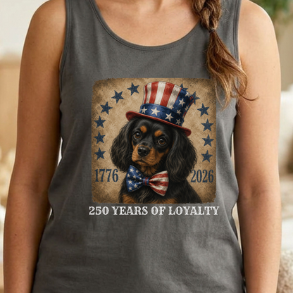 Black and Tan Cavalier Patriotic Tank Top, 250 Years of Loyalty