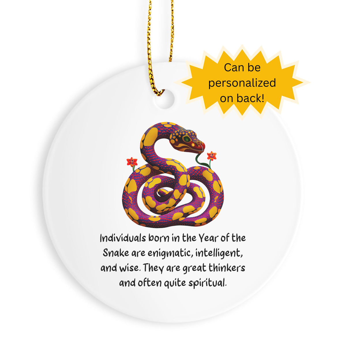 Chinese Zodiac Snake Ornament, Year of the Snake Horoscope Gift for Lunar New Year