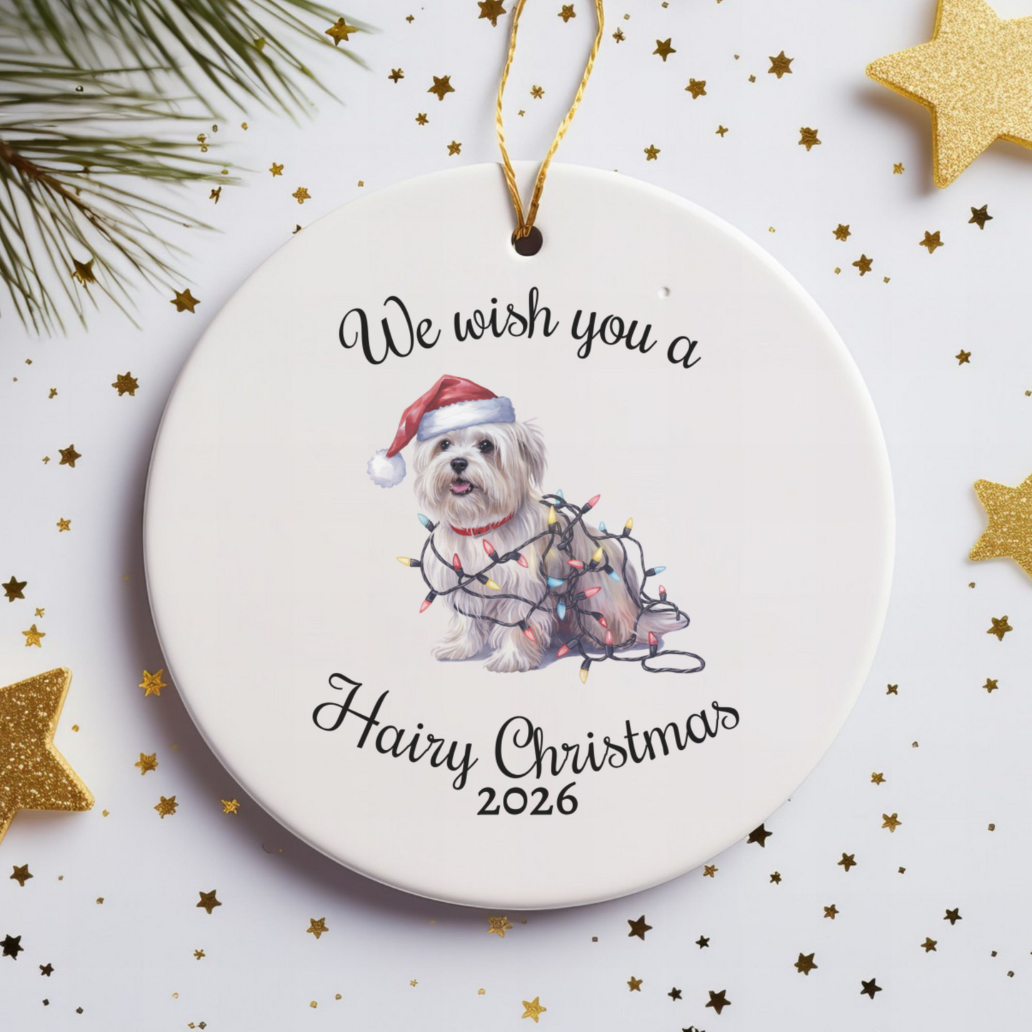 Christmas Maltese Ornament, Christmas Lights Dog Keepsake