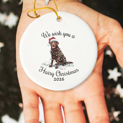 Christmas Chocolate Labrador Ornament, Christmas Lights Dog Keepsake