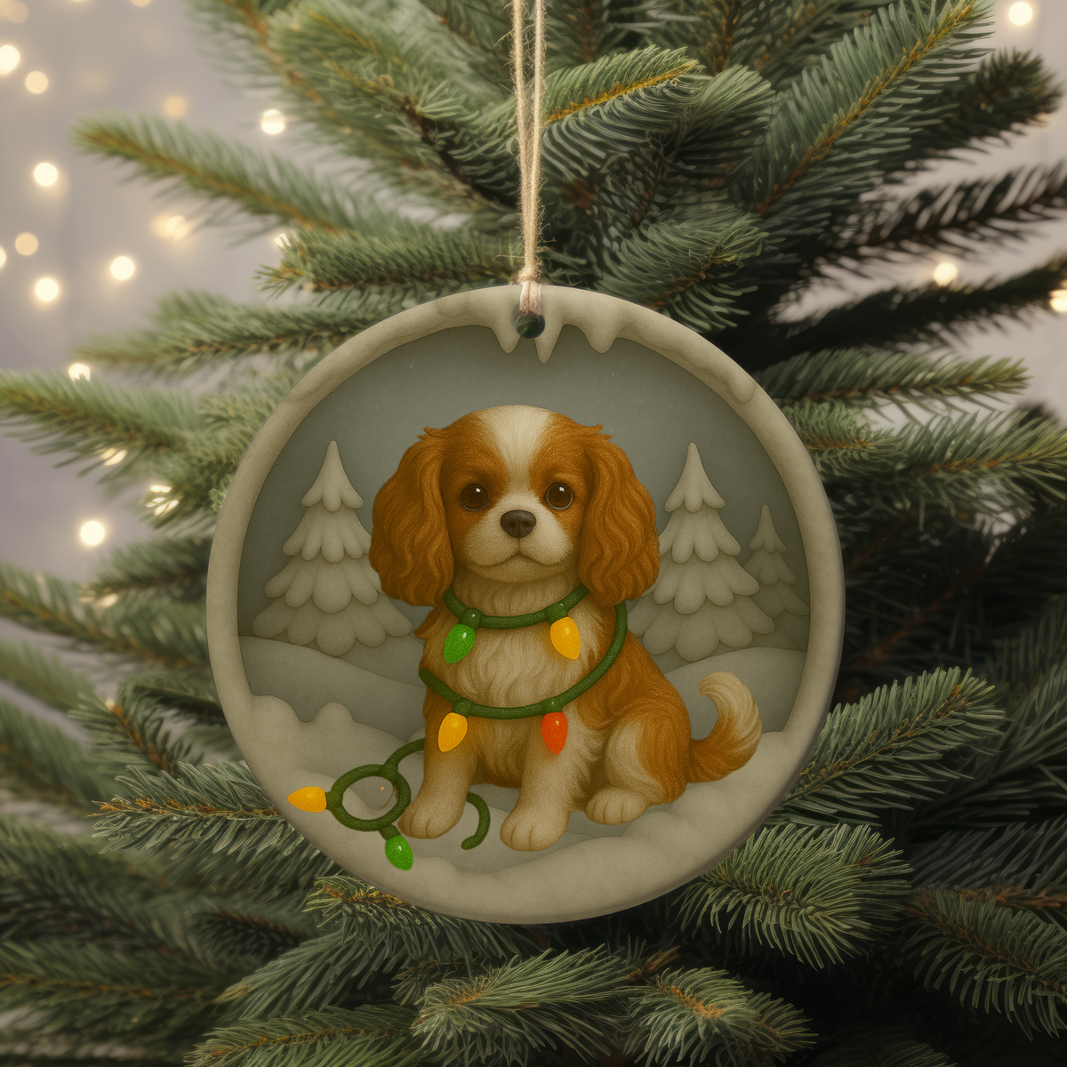 Customizable Cavalier King Charles Christmas Ornament, Cute Dog with Lights, Personalized Gift, Holiday Tree Decor, Dog Lover Keepsake