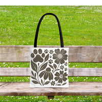 Load image into Gallery viewer, Boho Paw Print Floral Tote Bag – Pet Lover Gift, Durable, Stylish, Available in 3 Sizes
