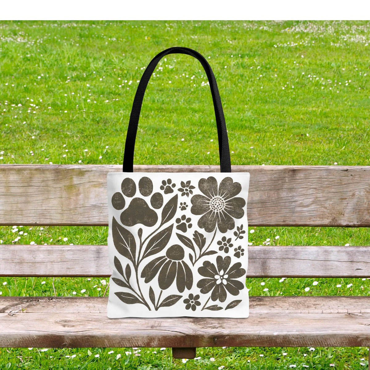 Boho Paw Print Floral Tote Bag – Pet Lover Gift, Durable, Stylish, Available in 3 Sizes