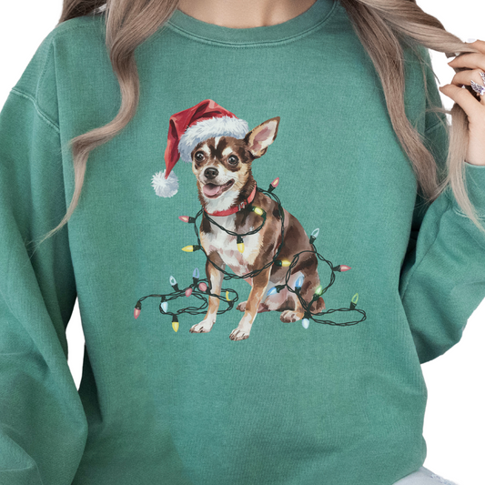 Black Chihuahua Christmas Lights Sweatshirt