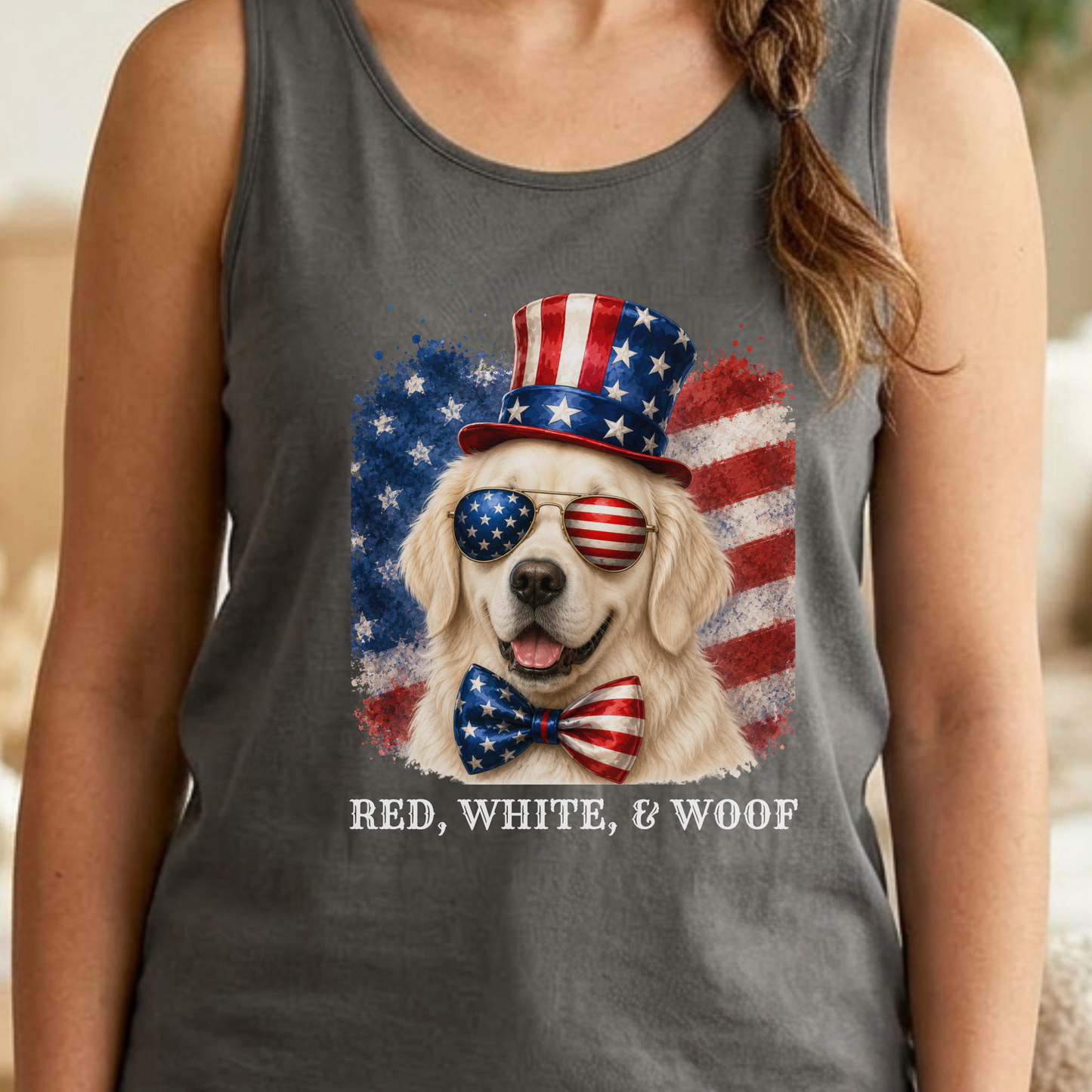 Patriotic English Cream Golden Retriever Tank Top