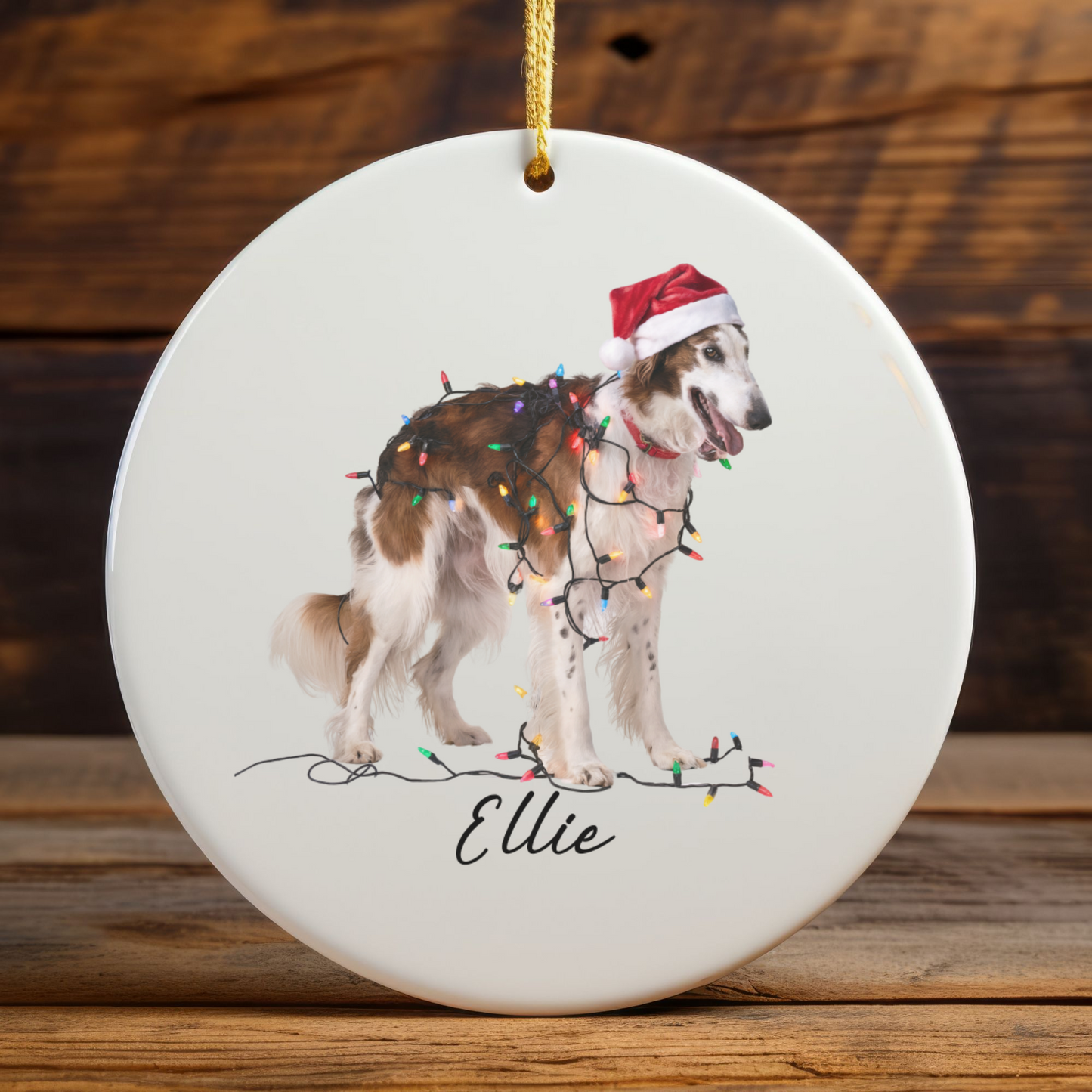 Personalized Borzoi Christmas Ornament, Ceramic Dog Lover Holiday Decor, Customizable Pet Keepsake
