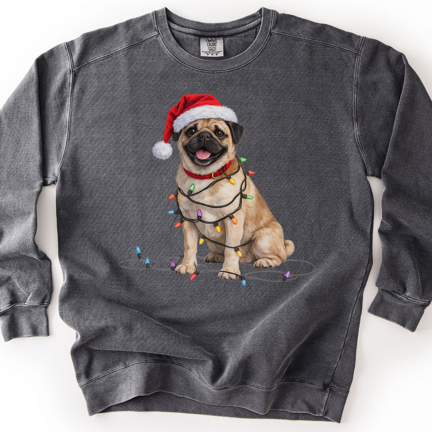 Christmas Tan Pug Sweatshirt, Lights Dog Sweater, Pug Mom Holiday Apparel