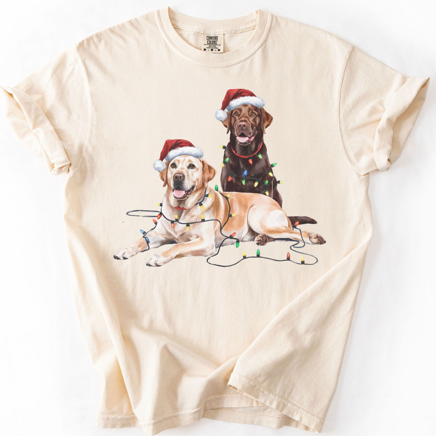 Yellow and Chocolate Labrador Christmas Shirt, Dog Santa Hat Tee, Festive Holiday Dog Art, Labrador Retriever Gift