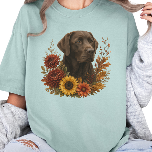 Chocolate Labrador Autumn Floral Shirt