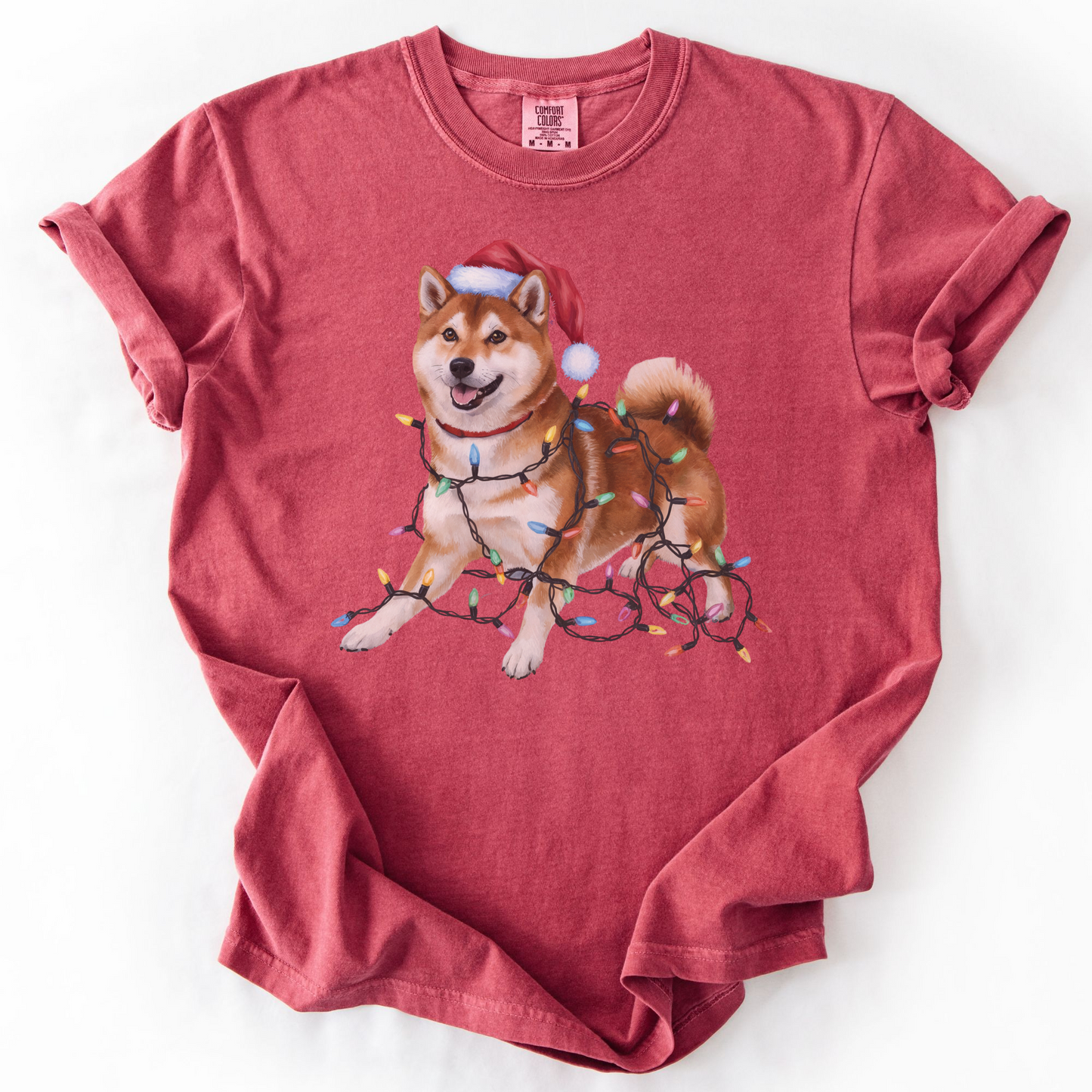 Red Shiba Inu Christmas Lights Shirt, Festive Holiday Tee for Shiba Fans