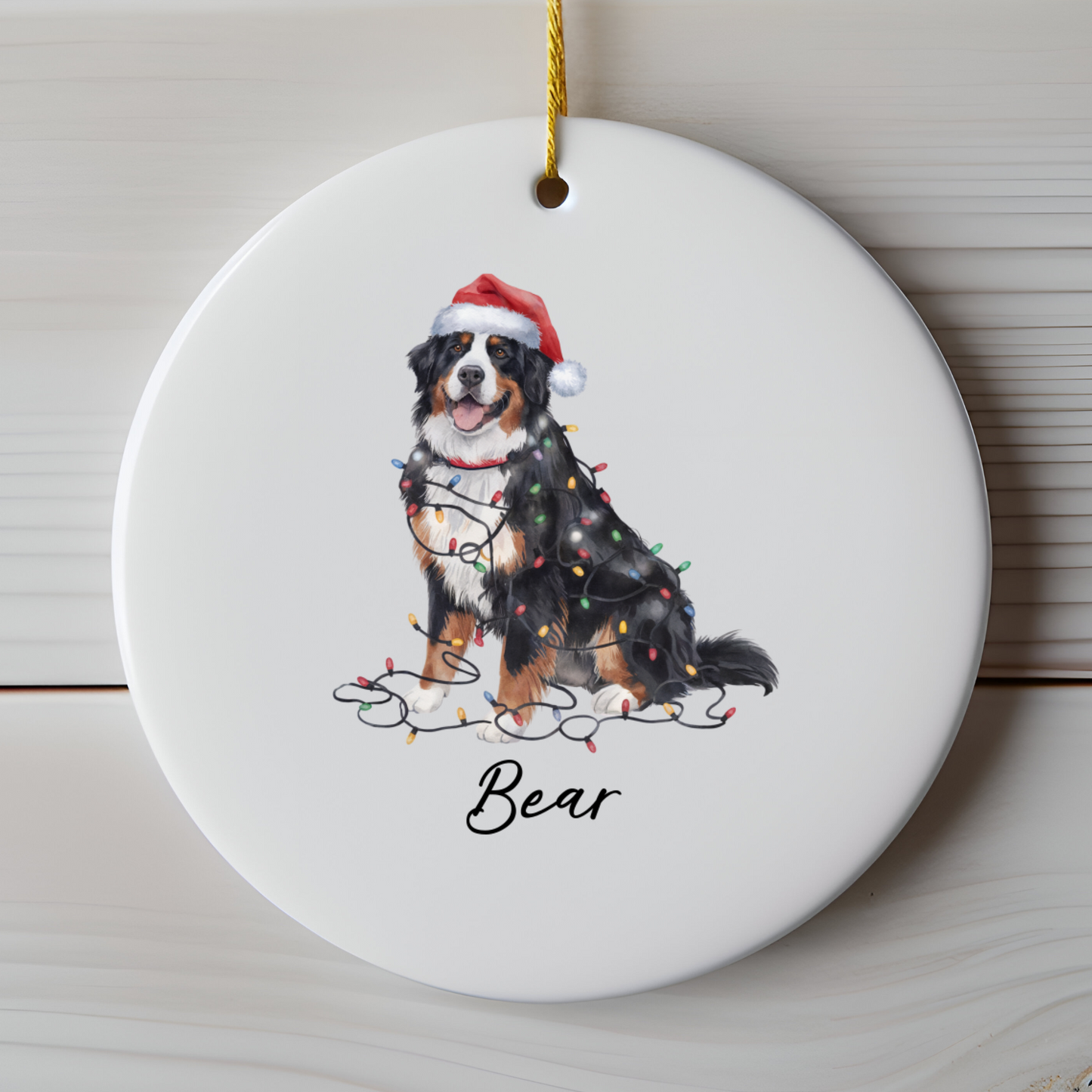 Personalized Ceramic Bernese Mountain Dog Christmas Ornament, Pet Holiday Tree Decor