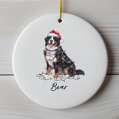 Personalized Ceramic Bernese Mountain Dog Christmas Ornament, Pet Holiday Tree Decor