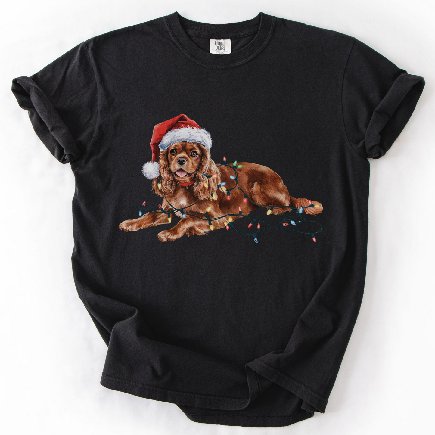 Ruby Cavalier King Charles Spaniel Christmas Shirt, Festive Dog Tee, Holiday Gift for Dog Lovers, Santa Hat Dog T-Shirt, Cute Dog Art
