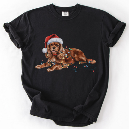 Ruby Cavalier King Charles Spaniel Christmas Shirt, Festive Dog Tee, Holiday Gift for Dog Lovers, Santa Hat Dog T-Shirt, Cute Dog Art