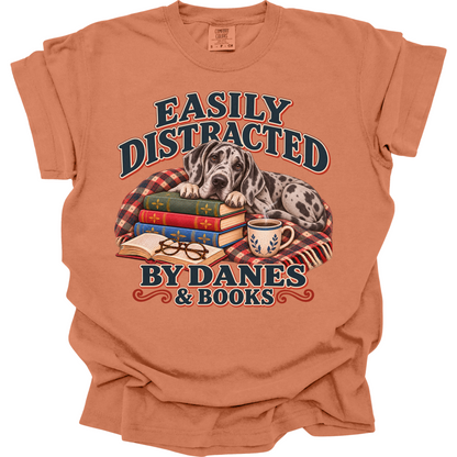 Great Dane Shirt, Easily Distracted by Danes and Books, Dog Mom Book Lover Tee
