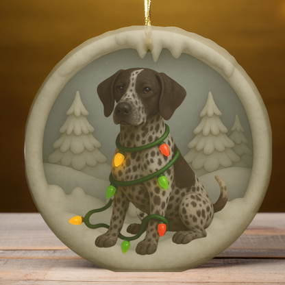 Personalized Brown German Shorthaired Pointer Christmas Ornament, 3D Clay-Style Dog Keepsake with Lights