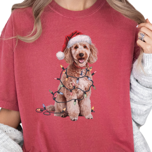 Christmas Poodle Shirt, Christmas Lights Dog Tee, Christmas Dog Tee, Poodle Mom Tshirt, Gift for Dog Lover, Poodle