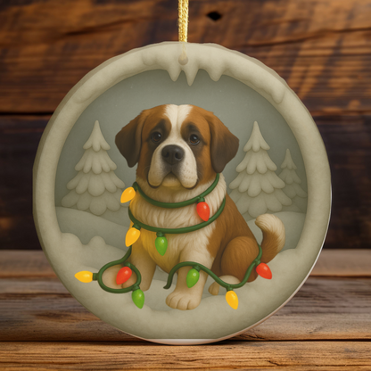 Personalized Saint Bernard Christmas Ornament, 3D Clay-Style Dog Keepsake with Lights