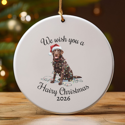 Christmas Chocolate Labrador Ornament, Christmas Lights Dog Keepsake