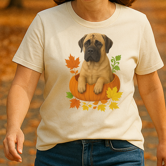 Mastiff in Pumpkin Fall Shirt, Cute Autumn Dog Tee for Mastiff Moms and Big Dog Lovers