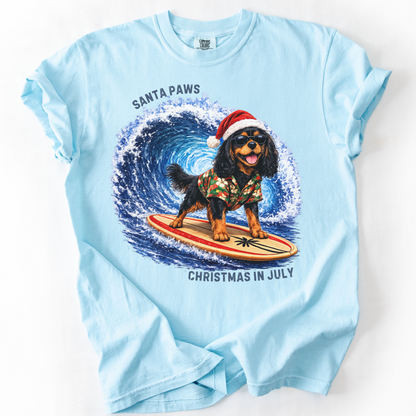 Christmas in July Gift for Black and Tan Cavalier Lovers, Santa Paws Beach Shirt