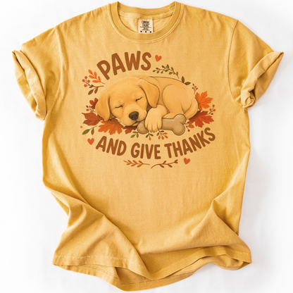 Yellow Lab Thanksgiving Shirt, Paws Give Thanks Tee, Fall Labrador Retriever Lover Gift