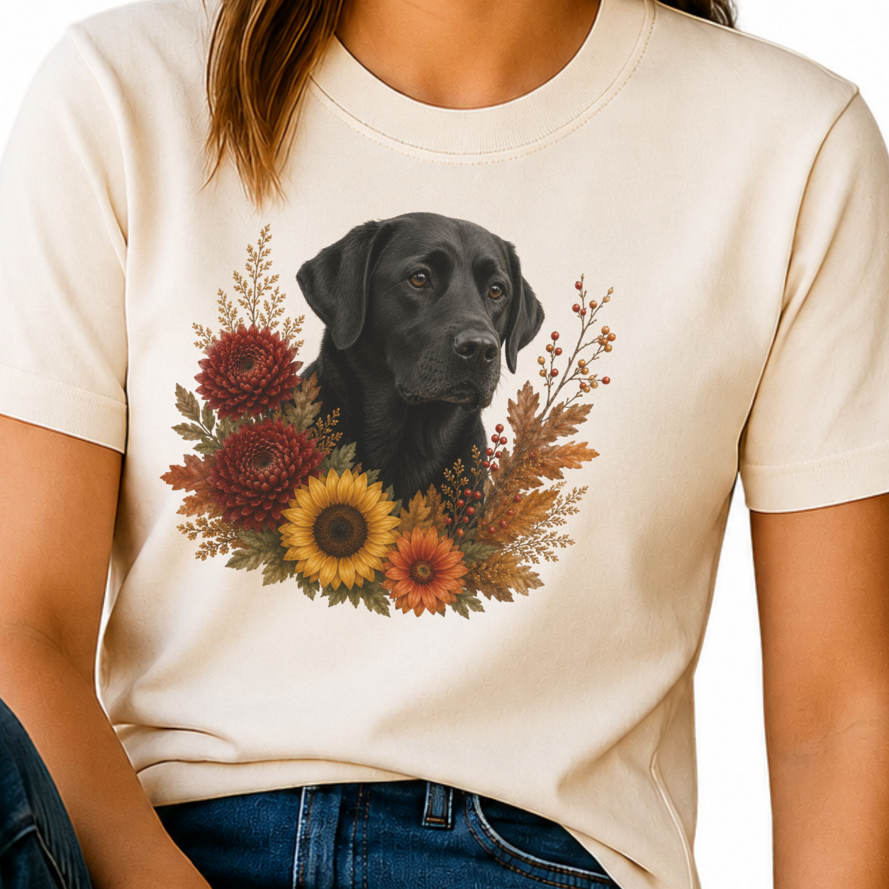 Black Labrador Autumn Floral Shirt