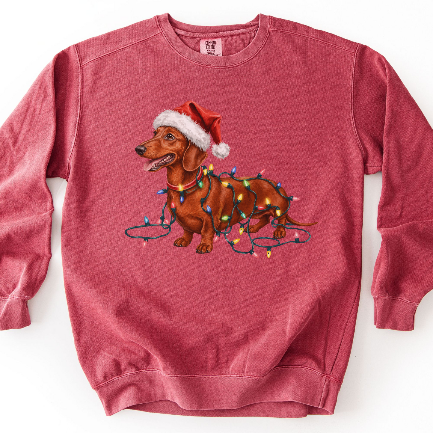 Red Dachshund Christmas Lights Sweatshirt