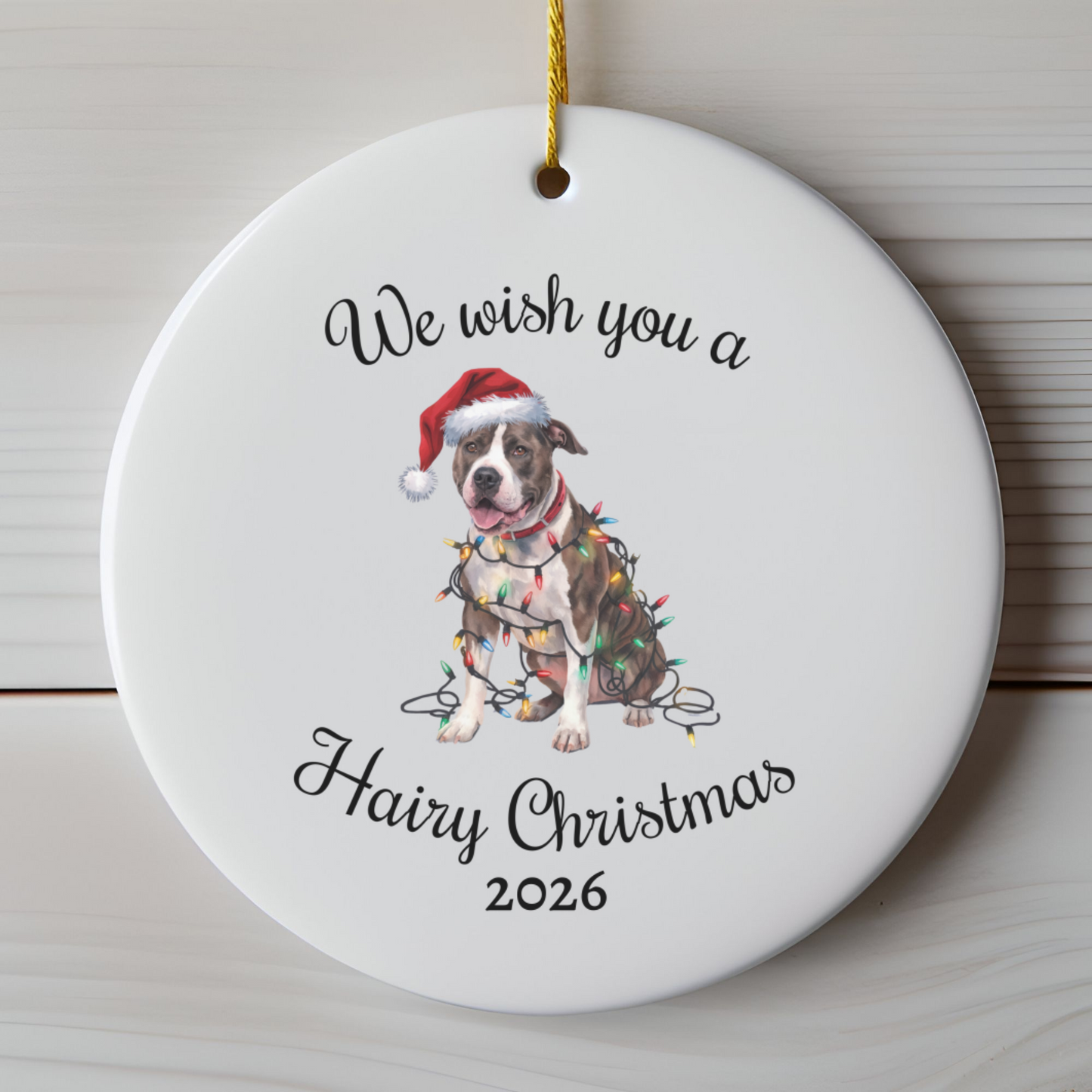 Christmas Pitbull Ornament, Christmas Lights Dog Keepsake