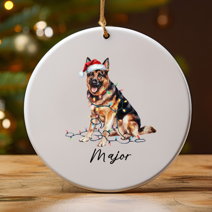 German Shepherd Ornament Ceramic Keepsake Christmas Dog Lover Gift Personalized Xmas Decor