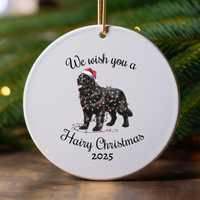 Load image into Gallery viewer, Christmas Black Newfoundland Ornament, Christmas Lights Dog Keepsake
